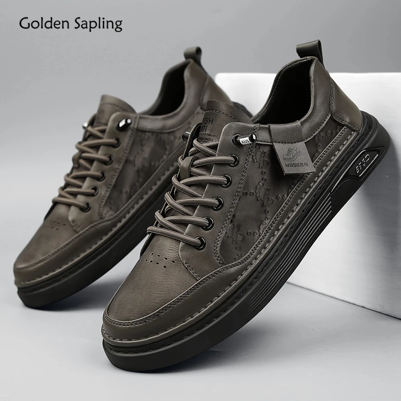 

Golden Sapling Men's Flats Genuine Leather Casual Shoes Breathable Platform Footwear Classic Skateboard Shoe Men Leisure Loafers