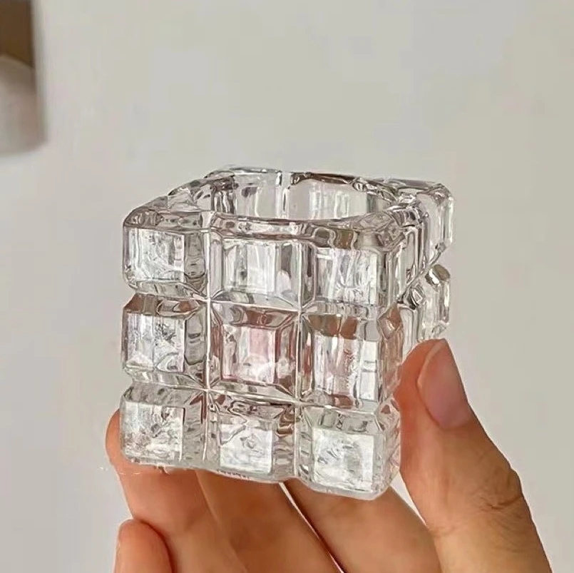 Decorative Crystal Glass Square Tealight Candle Box Bar Ornament Bedroom Essentil Oil Accessories