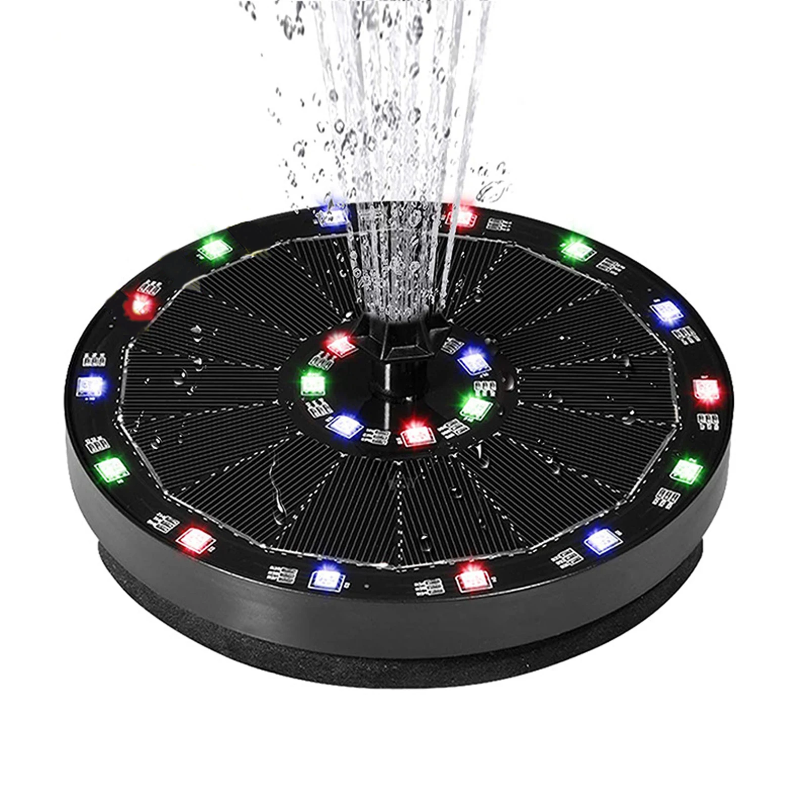 

Solar Fountain Water Feature Yard Pond Landscape Floating Bird Bath Build In Battery Garden Round Pump LED Lighting Pool