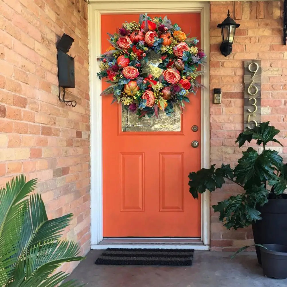 

Attractive Pumpkin Wreath Long Lasting Use Fall Wreath Hanging Autumn Harvest Thanksgiving Wreath Home Decoration
