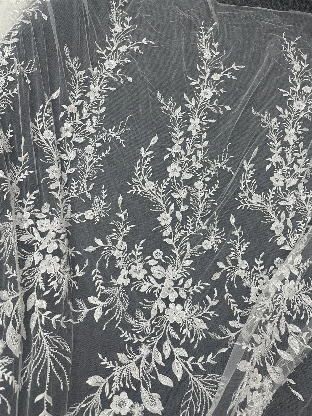 Оптовая продажа высококачественные блестки бусины тюль вышивка кружевная ткань