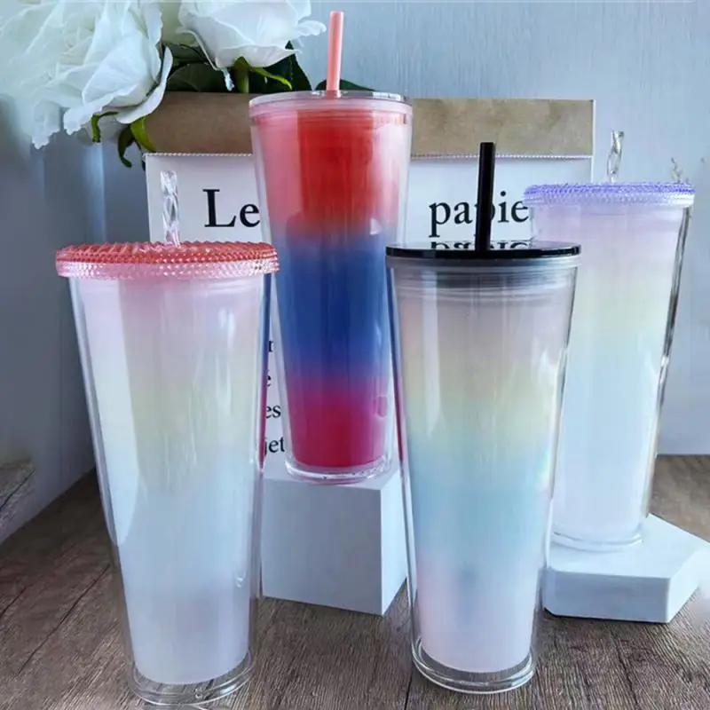 

710ml Reusable Plastic Cup Color Changing Cups Cold Drinks Tumbler With Lid Straw Discoloration Mug Water Bottle Party Supplies