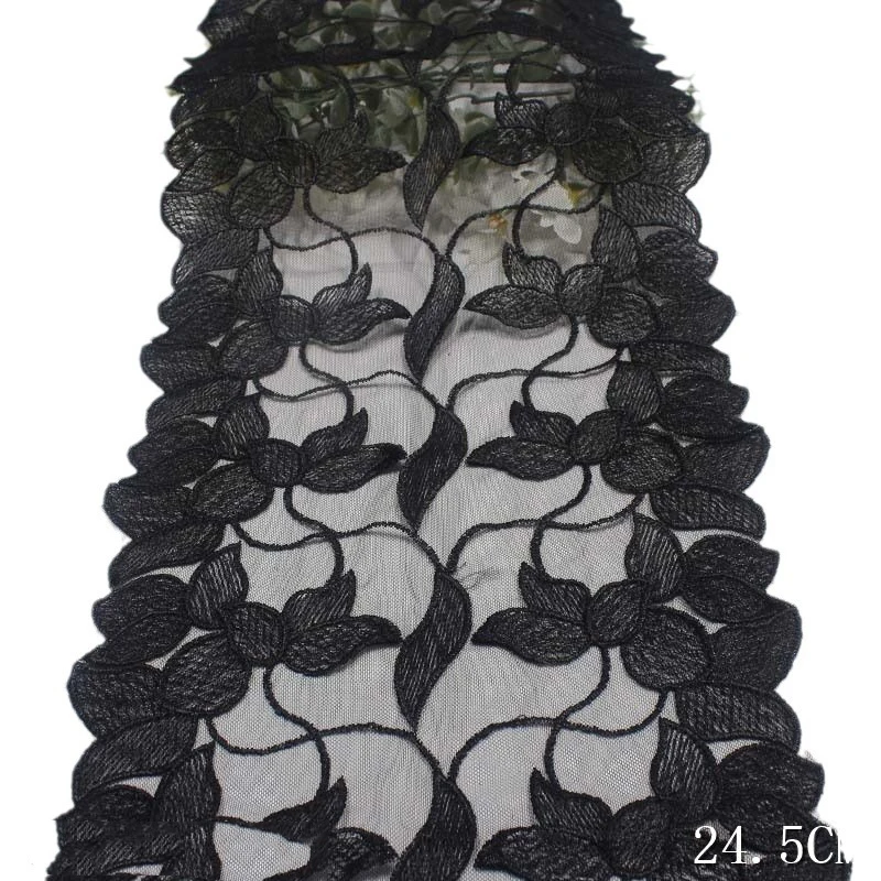 

28 ярдов, черная двухцветная вышитая Тюлевая кружевная ткань для отделки бахромой, аксессуары для шитья свадебного платья