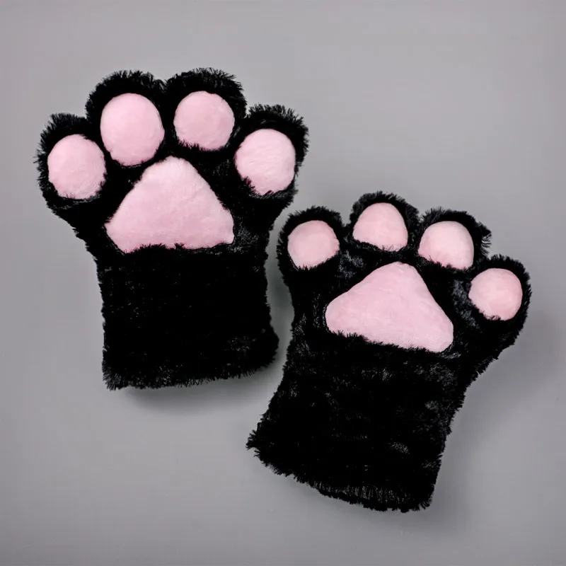 2PCS Cute Anime Plush Cat Claw Gloves Lovely Woman Party Halloween Cat Girls Cosplay Kitten Fluffy Bear Paw Gloves