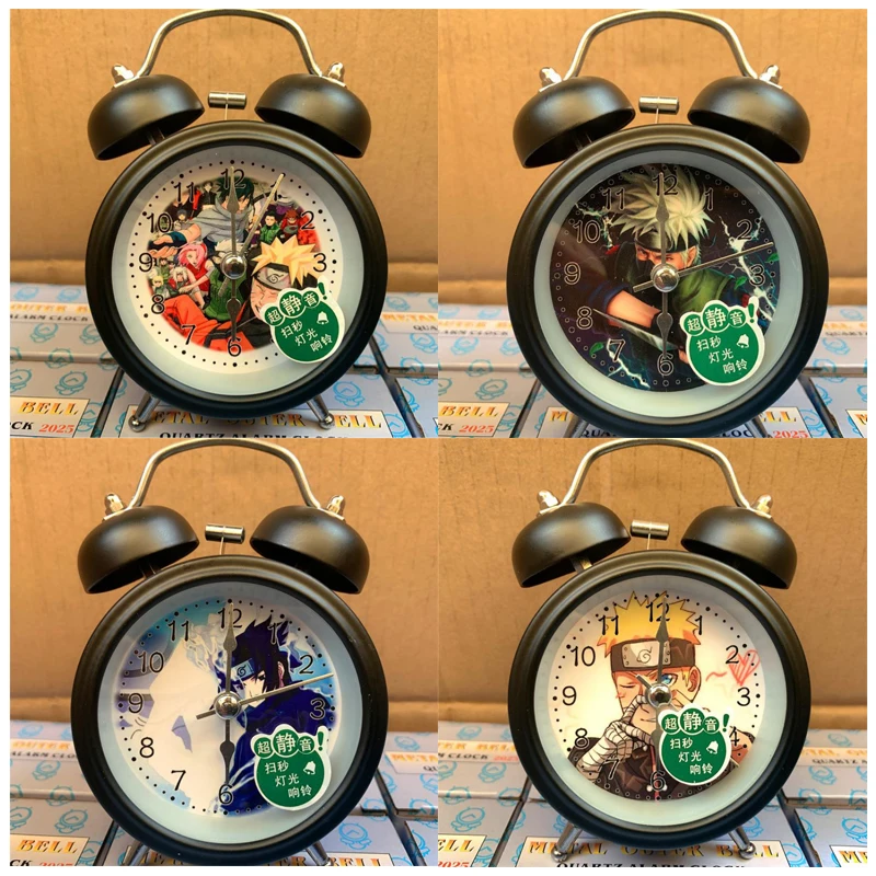 Naruto Anime Kawaii Cartoon Uzumaki Naruto Hatake Kakashi Uchiha Sasuke Cute Double Bell Mute Student Bedside Alarm Clock