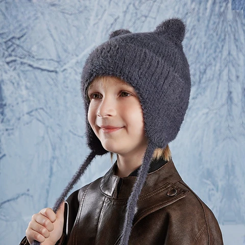 Детская шерстяная шапка с кошачьими ушками