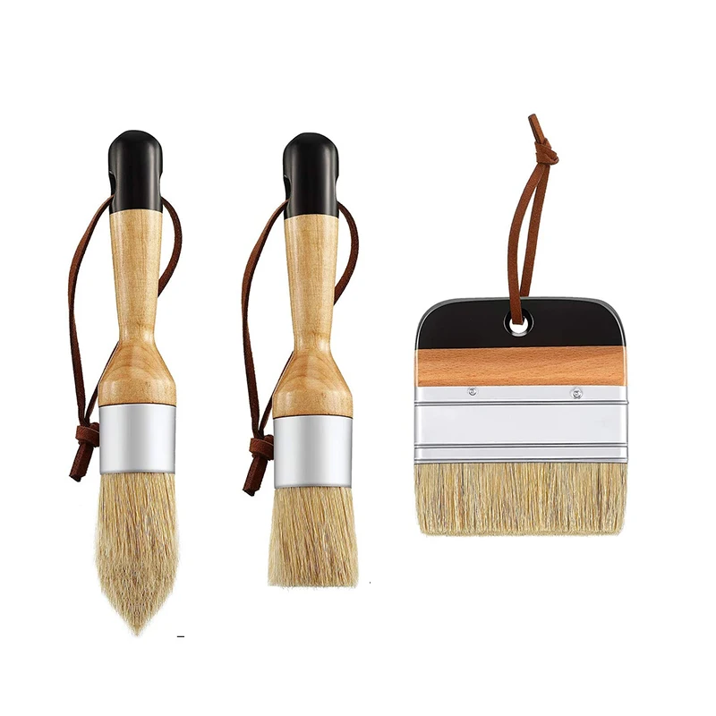 

3Pack Chalk and Wax Paint Brushes Bristle Stencil Brushes for Wood Furniture Home Wall Decor
