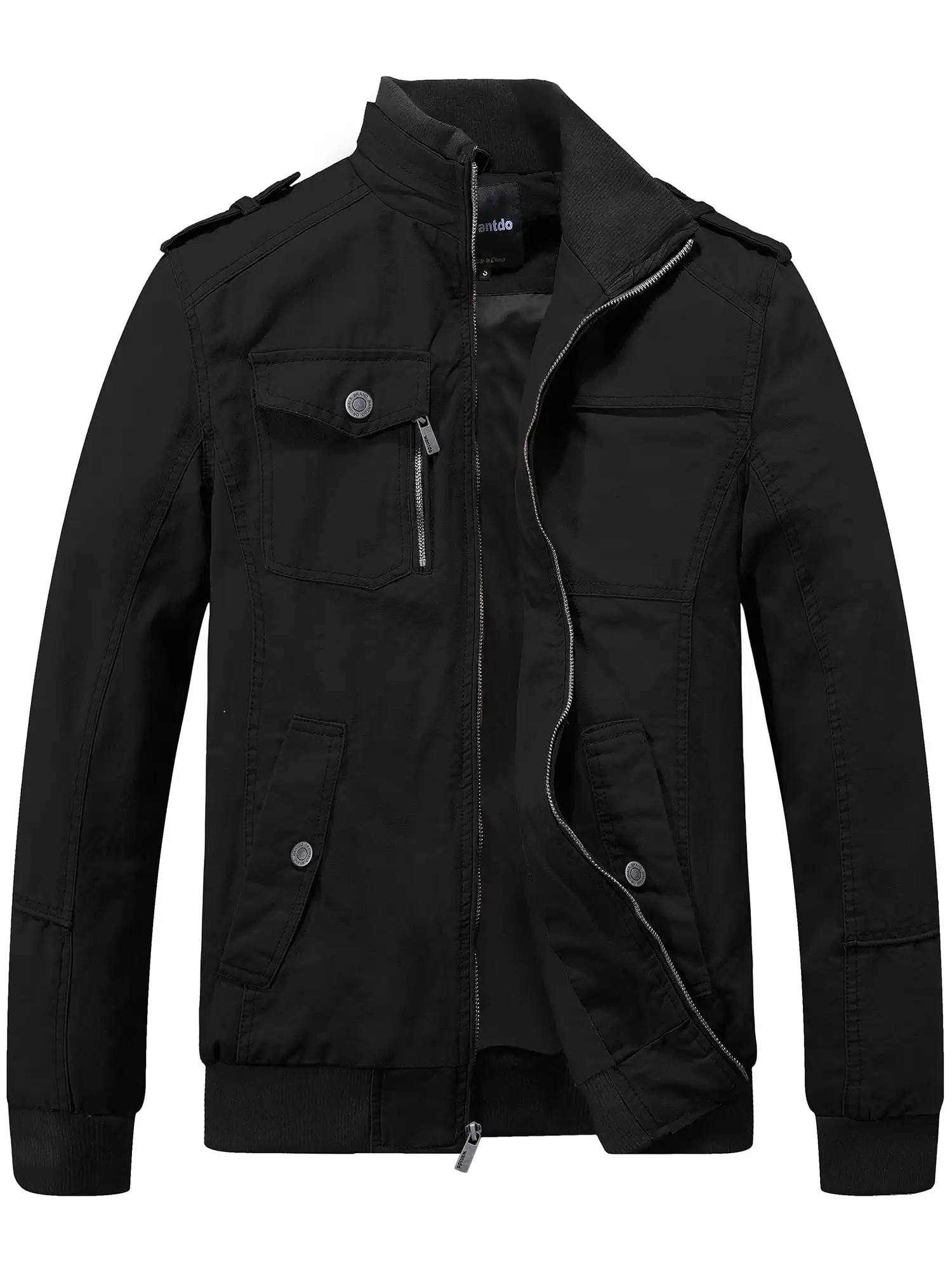 

Men's Military Cotton Casual Stand Collar Windbreaker Jacket Large Black