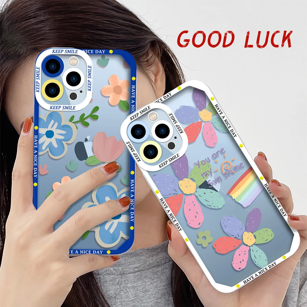 

Cute Flower for IPhone 11 Pro Max Phone Case for IPhone 13 12 Mini XS X XR 7 8 Plus SE 2020 Shockproof Clear Soft TPU Cover