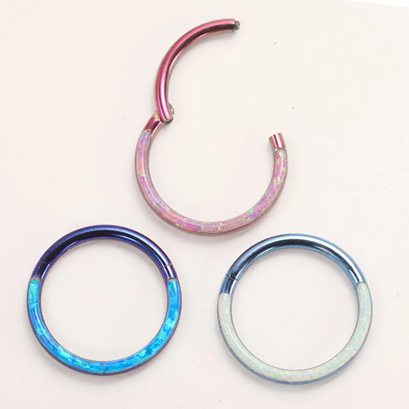 G23 Titanium Septum Pierced Nose Ring Opal Hinge Segment Clicker Ear Cartilage Earring Spiral Lip Pierced Anodized Body Jewelry