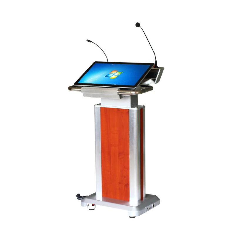 Aluminum lectern modern conference audio visual speech lectern FK535N with 27inch screen
