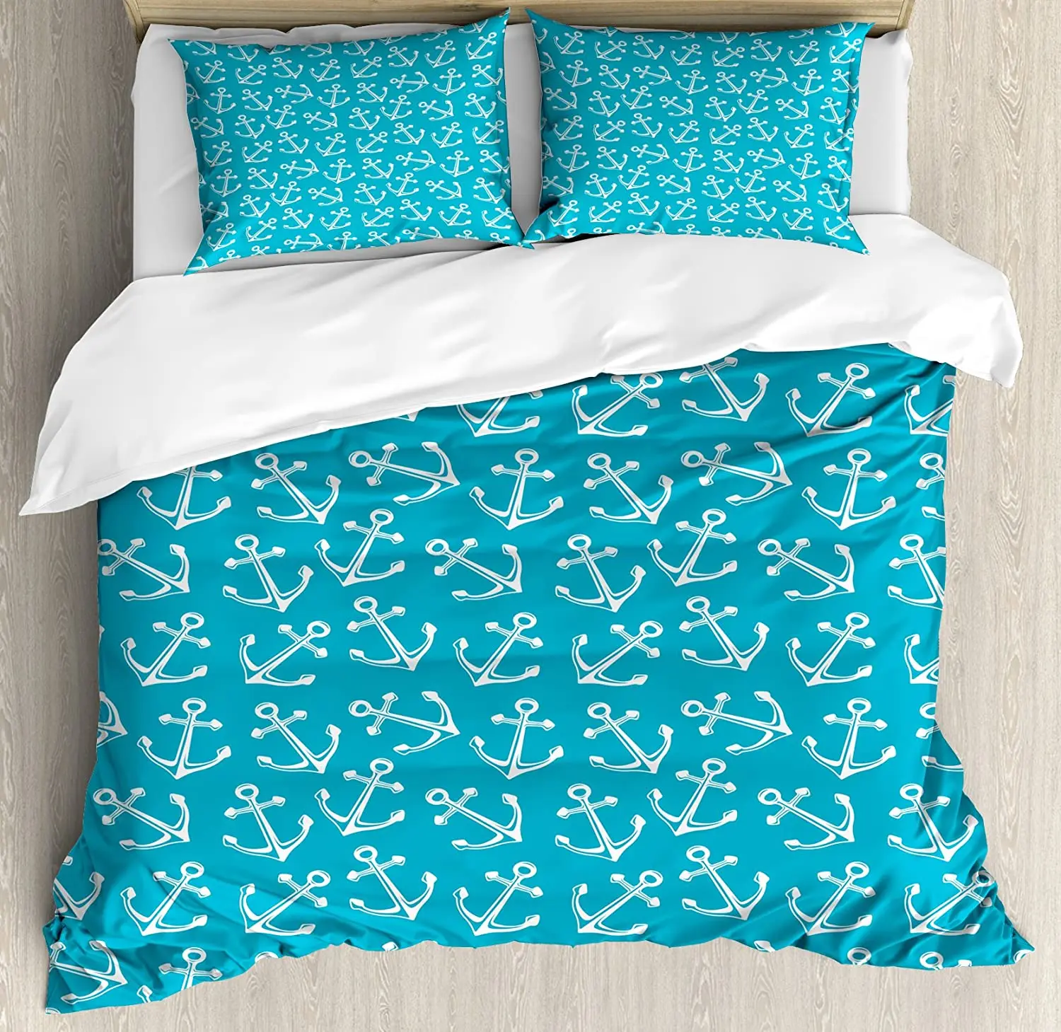 

Anchor Bedding Set Comforter Duvet Cover Pillow Shams Stylized Pattern Cruise Sail Ocean Sea Travel Bedding Cover Double Bed Set