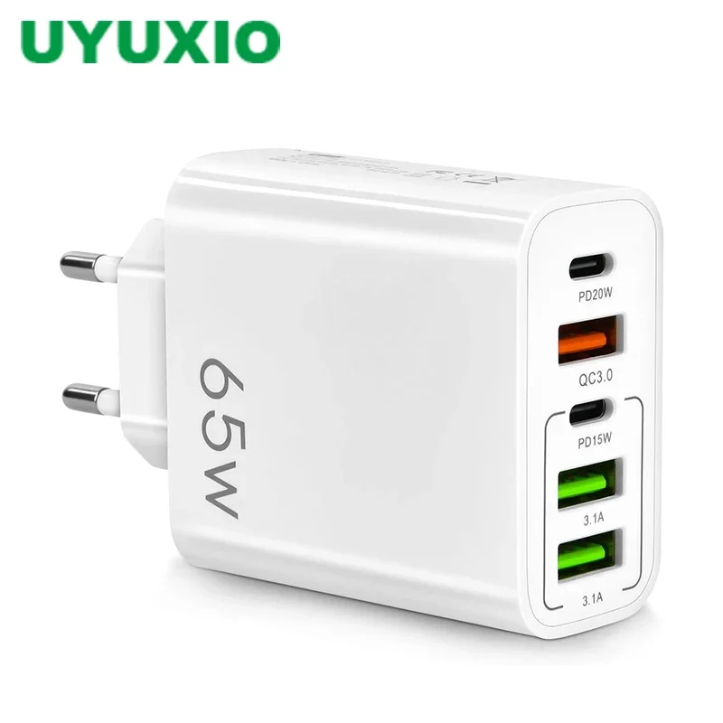 UYUXIO 5 in 1 Multi Port USB C Phone Charger 65W Fast Charging Wall Adapter for iPhone 16 15 Pro Max Plus iPad Samsung All