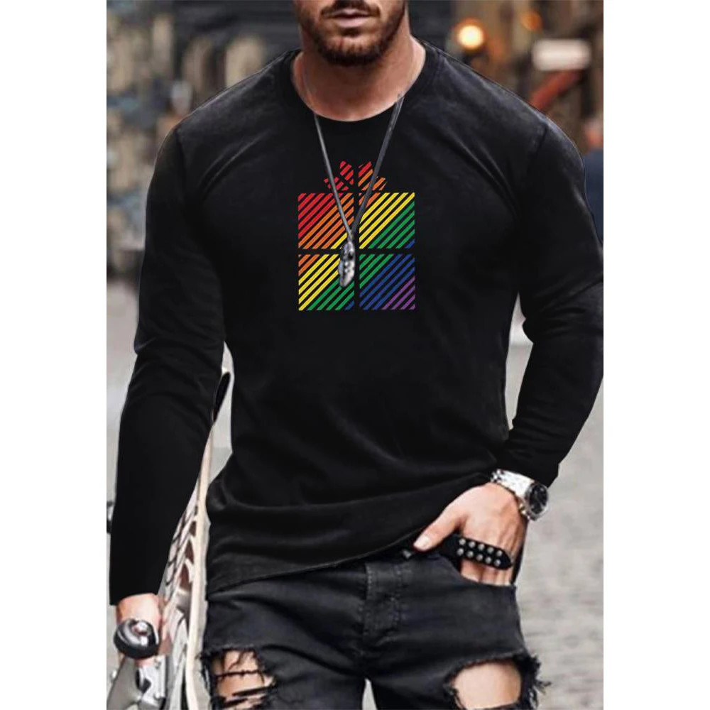 

Мужская Повседневная модная рубашка с длинным рукавом и принтом радужной подарочной коробки Badassdude