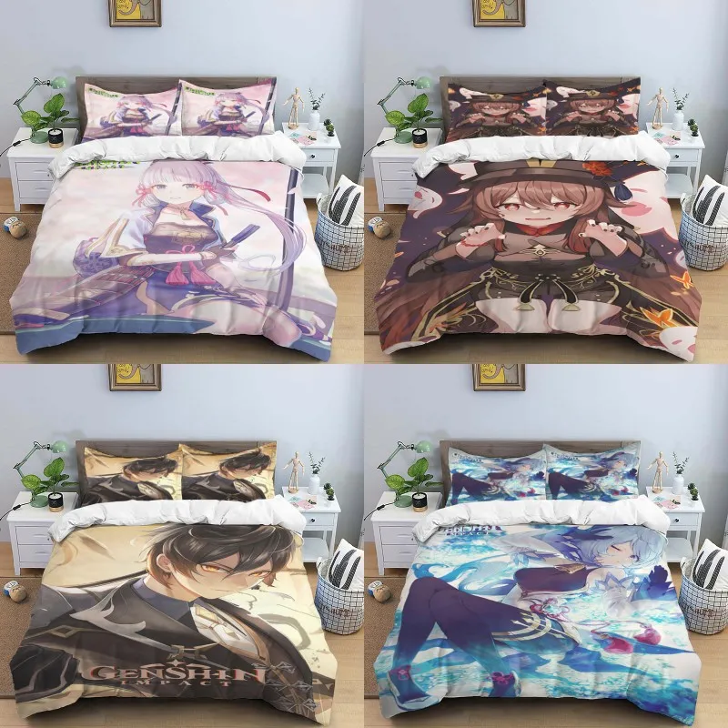 

Genshin Impact Cover Digital Print Polyester Bedding Sets Child Kids Covers Boys Bed Linen Set for Teens king size bedding set