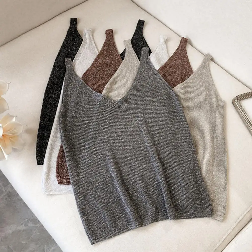 Женская Трикотажная майка без рукавов с V-образным вырезом