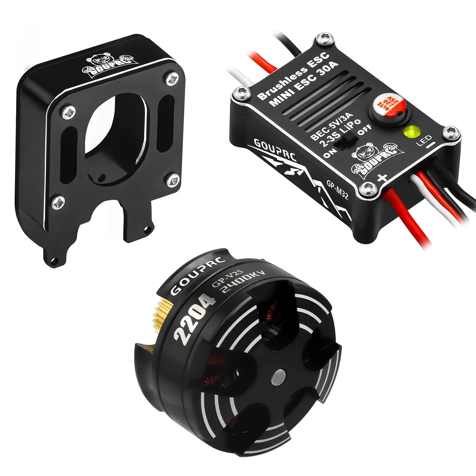 Фото GOUPRC 2204 2400KV Бесщеточный двигатель Outrunner с креплением и бесщеточным Esc 30A для SCX24 RC Crawler Axial 1/24 RC Car Truck №5