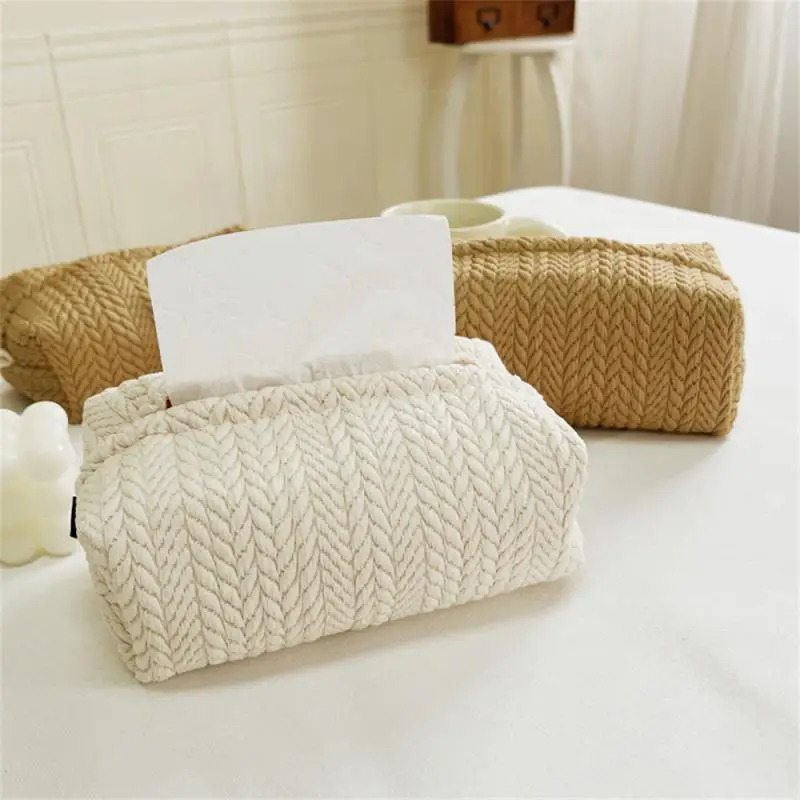 

Cream Fabric Tissue Storage Box Wheat Ear Texture Caramel Color Paper Box Tissue Box Paper Box