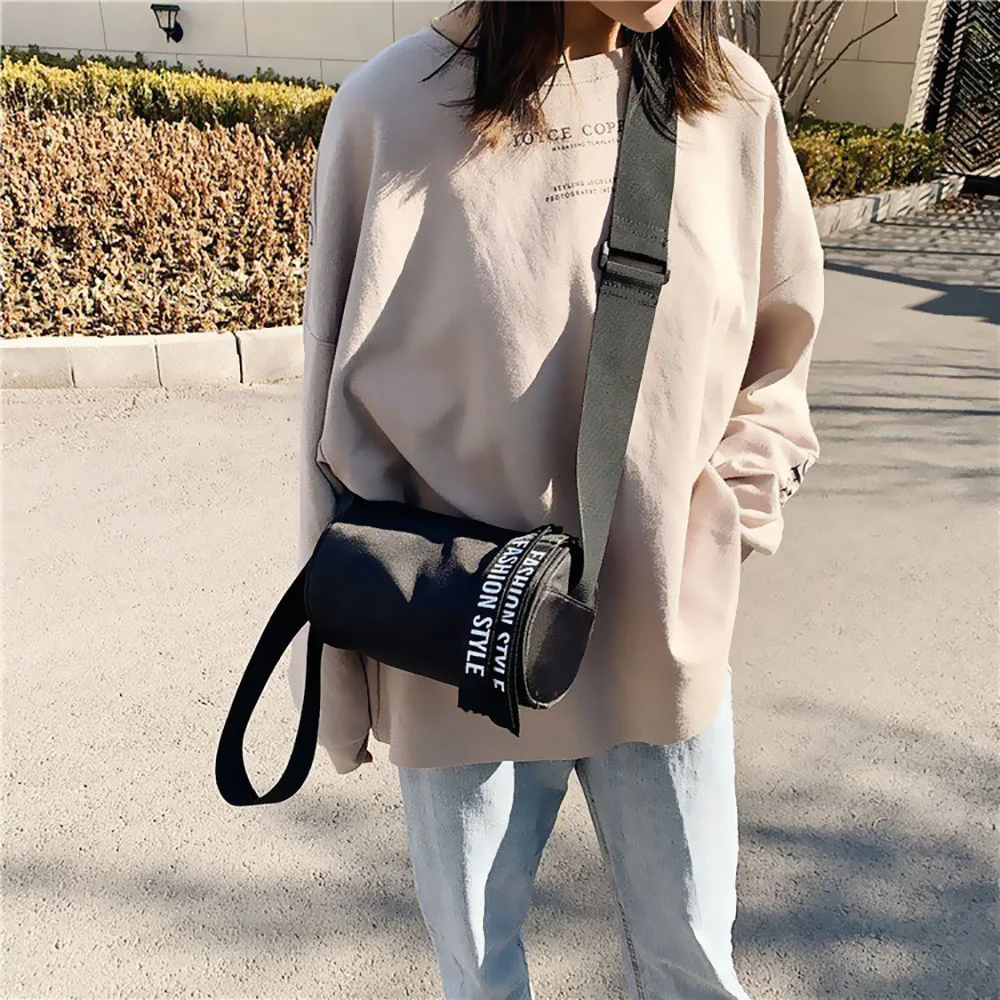 Sports Cylinder Nylon Bag Men Women Shoulder Bucket Bag Mobile Phone Messenger Bag Ins Cross-body Backpack Multi-functional Bag