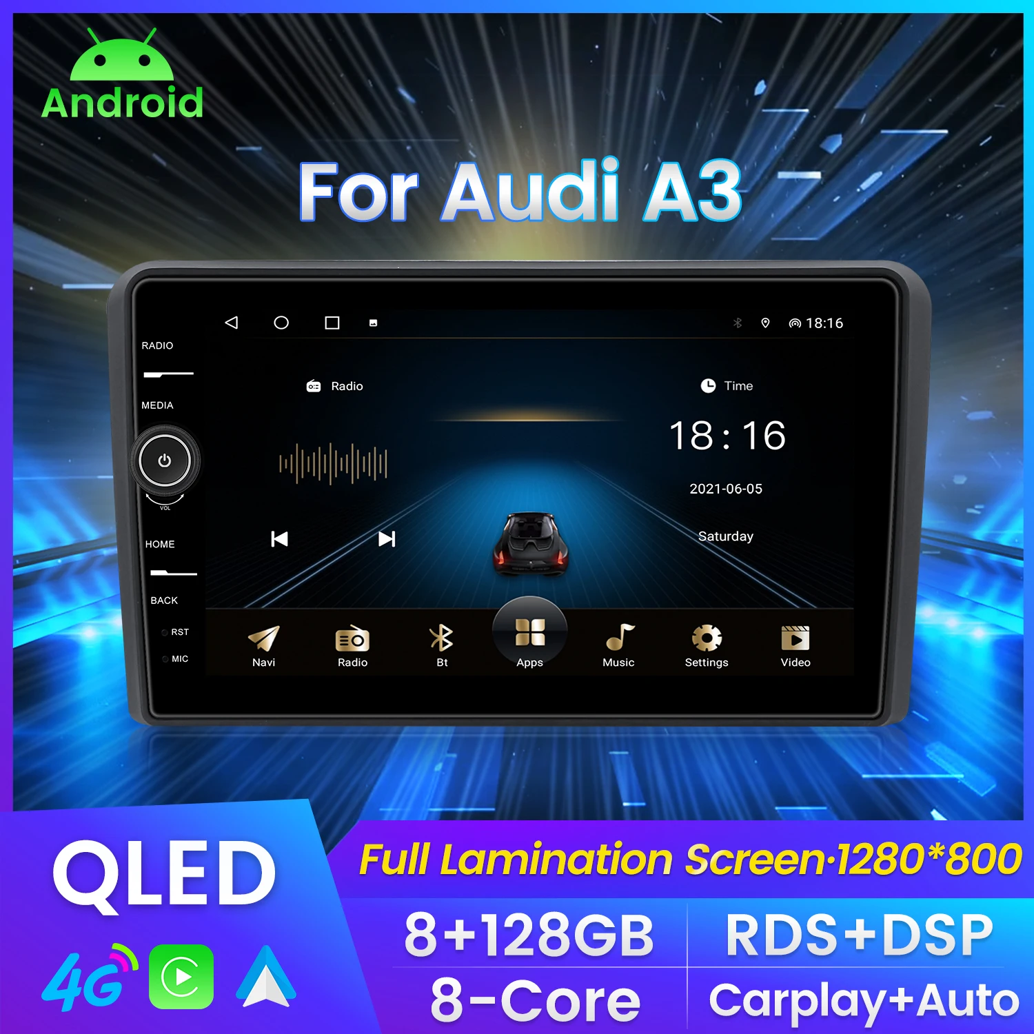 

9-дюймовый QLED экран Android 11 8 + 128G 8-ядерный автомобильный радиоприемник стерео для Audi A3 8P S3 2003-2012 RS3 мультимедийный плеер GPS навигация WIFI