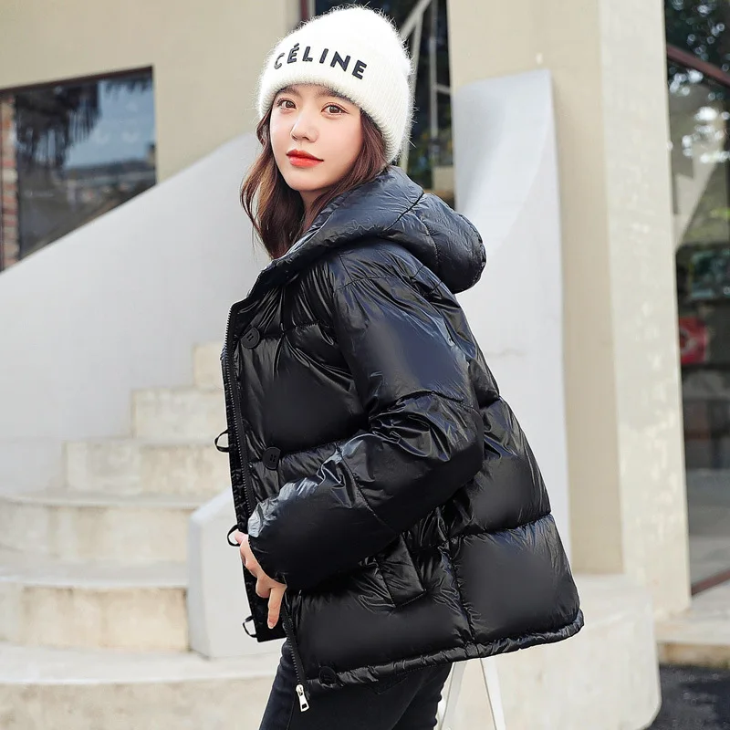 

Down Padded Jacket Women's Short Thickened 2022 New Korean Version Loose Hooded Padded Jacket Solid Color Jacket Winter Jacket