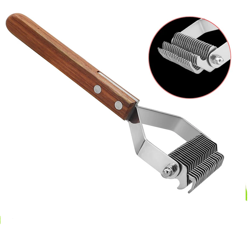 

Новая двухрядная Расческа с деревянной ручкой и узлом, щетка для удаления волос двойного назначения, расческа для собак из нержавеющей стали, расческа для собак, товары для домашних животных