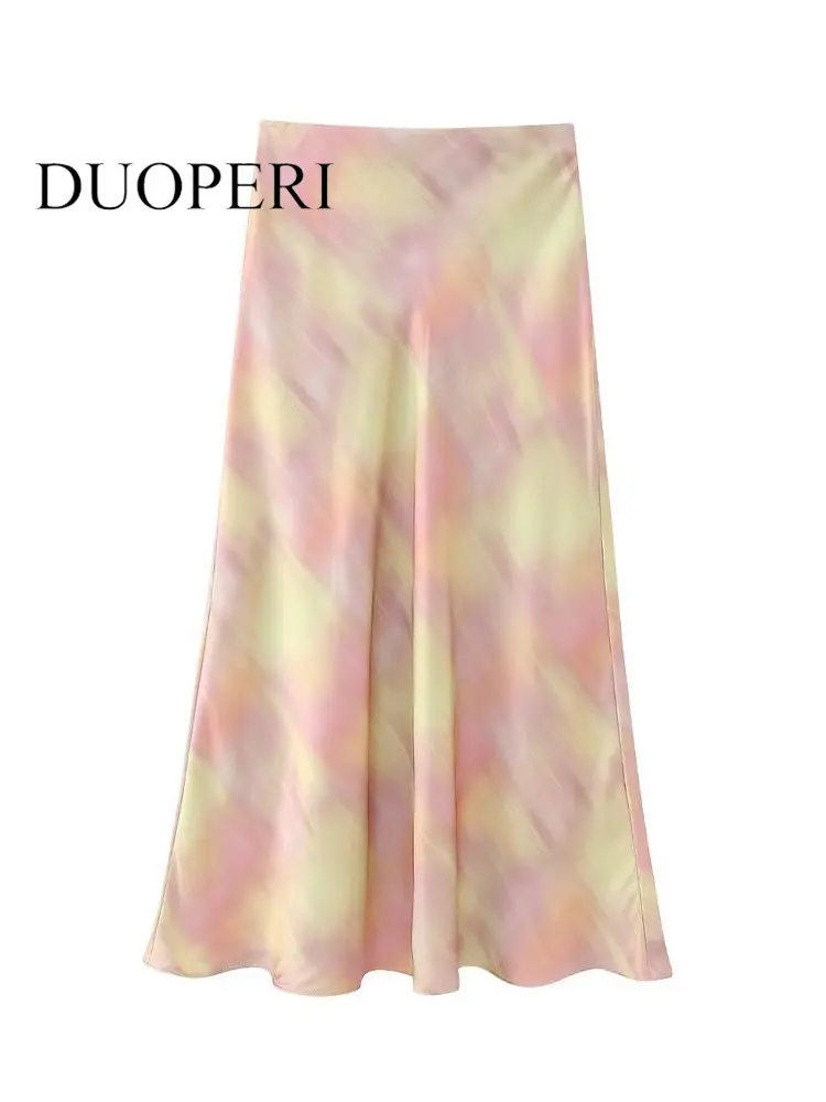 

Юбка DUOPERI Женская средней длины, Модная шелковая миди-юбка на молнии сбоку с принтом, с завышенной эластичной талией, шикарная Дамская одежда
