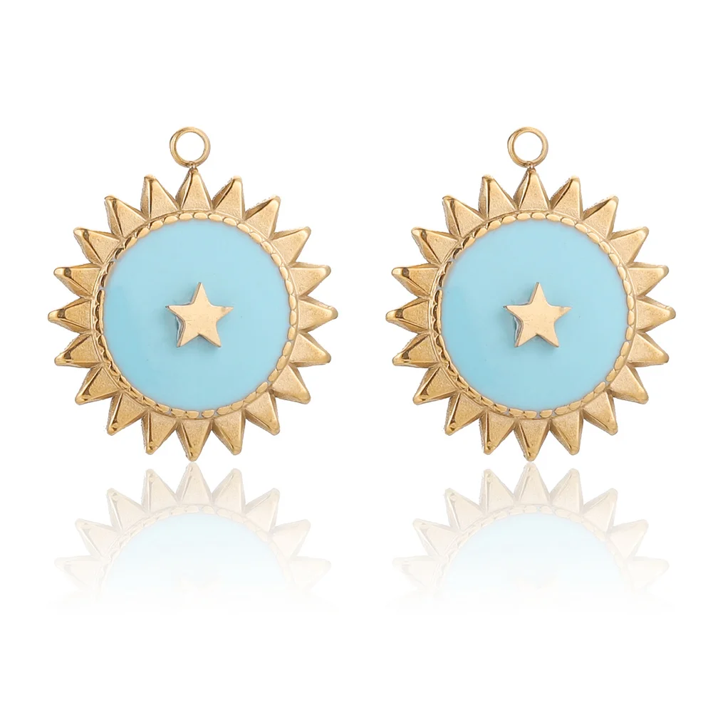 

4pcs/lot Stainless Steel Enamel Sun Flower Pendants for Women Necklace Gold Pentagram Blue Charms DIY Jewelry Findings