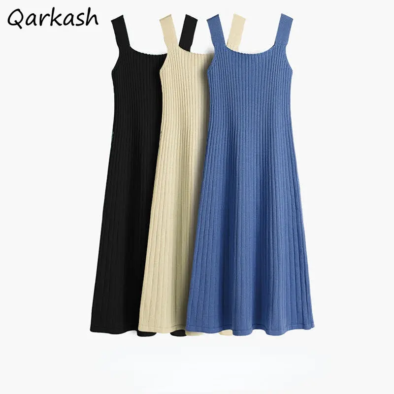 

Knitted Sleeveless Midi Dress Women Slim Simple Solid Basic Backless All-match Sexy New Arrivals Autumn Chic Aesthetic Elegant