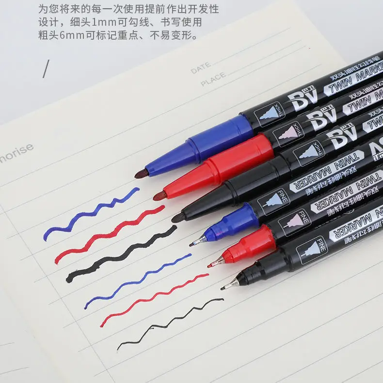 

10PCS Small Double Headed Marking Pen Black Quick Drying Oily Pen Very Fine Hook Pen Box Marking Pen Wholesale