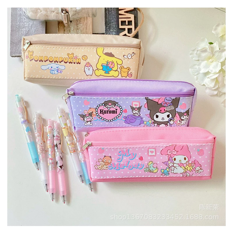 

Kawaii My Melody Purin Dog Cinnamoroll Large Capacity Double Zip Pen Case Student Stationery Storage Bag Kuromi Bag Plush Toys