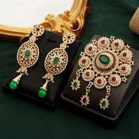moroccan wedding jewelry set bridal crystal brooch gold color pins muslim ladies earrings arabian bridal gifts