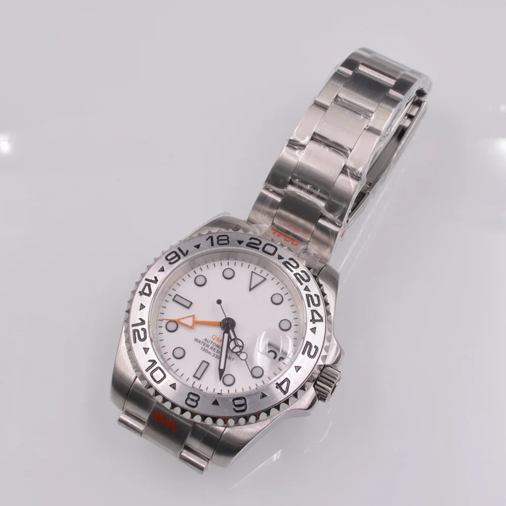 40 мм DEBERT NH34 /3804 GMT Многофункциональный белый циферблат светящийся нержавеющая