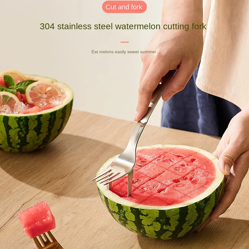 

2 в 1 портативный нож для арбуза вилка из нержавеющей стали многофункциональный разделитель дыни фруктов резак для овощей Кухонные инструме...