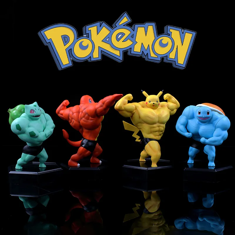 

Anime Pokemon Muscle Man Model Pikachu Charmande Squirtle Psyduck Cosplay Action Figure Funny Doll Children Gift Collection Toys