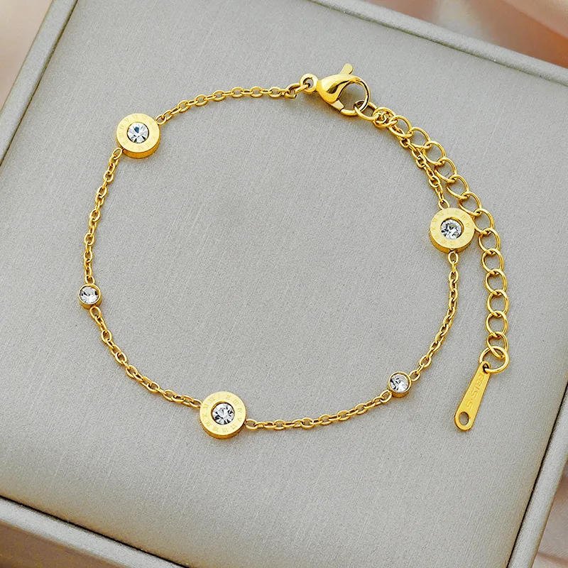 

Браслет из титановой стали с кристаллами, 18 карат