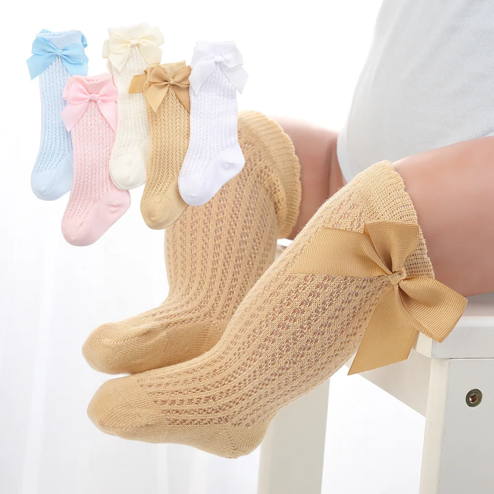 Summer Thin Baby Big Bow Loose Middle Long Tube Knee Socks Newborn Warm Leg Socks 0 To 2 Years Old