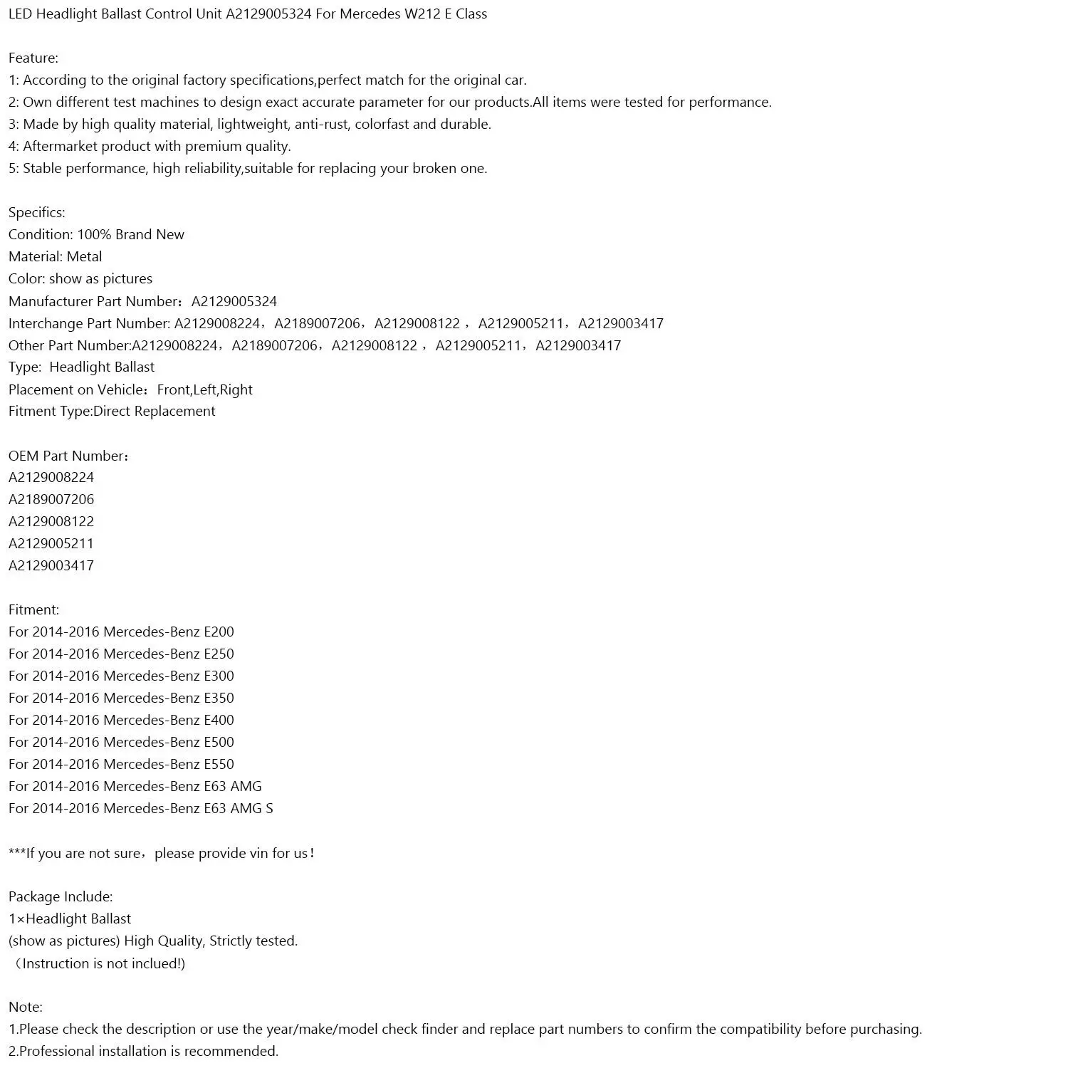 Блок управления светодиодным балластом A 2129005324 Для Mercedes W212 E Class # 1