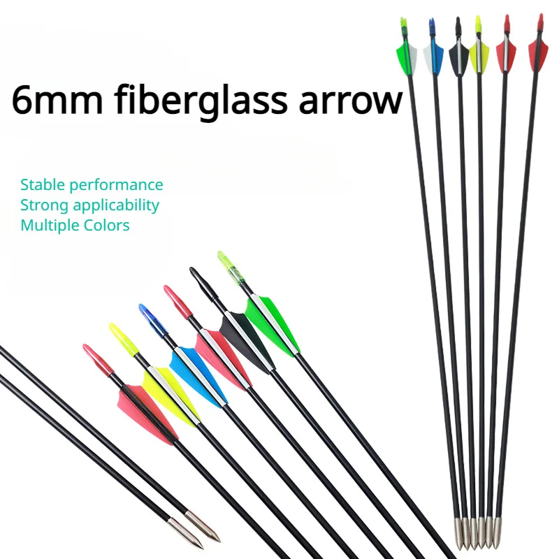 

6/12/24 Pcs Fiberglass Arrows Diameter 6mm Plastic Feather Recurve/Compound Bows Archery Hunting Arrow