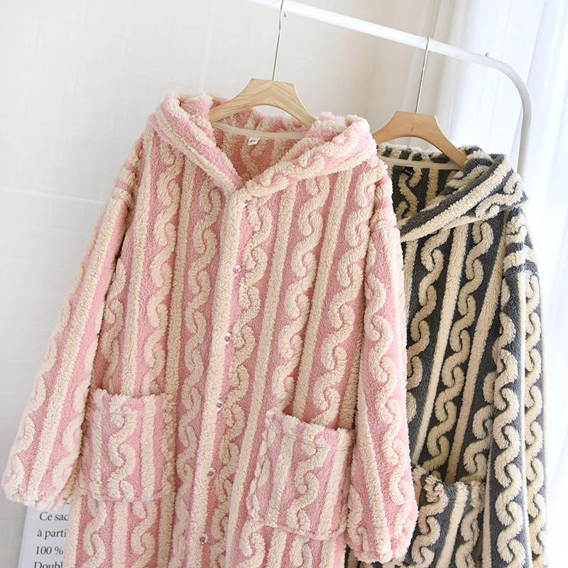 New Autumn and Winter Women's Nightgown Flannel Thickened Nightdress Coral Velvet Household Dress Nightdress Long Nightgown