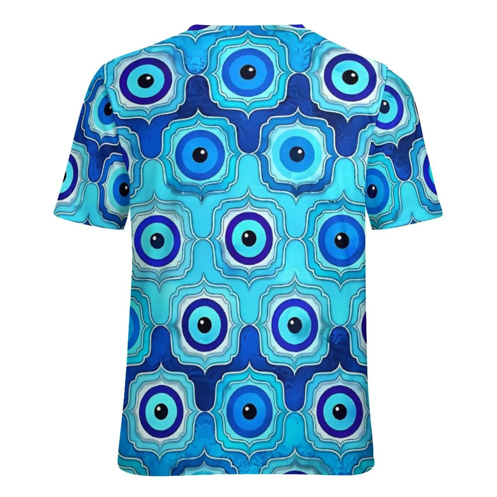 Женская футболка Evil Eye с круглым вырезом Футболки с короткими рукавами Синие стеклянные и серебряные красивые топы с принтом Уличный стиль Футболки большого размера (art.: 3920cbfb321ee) - 3920cbfb321ee