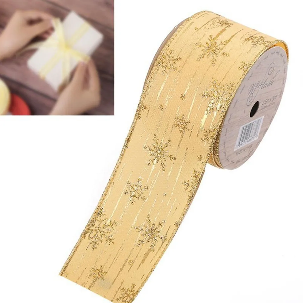 

10 Yards Glitter Sheer Snowflake Ribbon For Wedding Party Christmas Tree Decor Bow Ribbon Diy Christmas Gift Wrapping Tap Nylon