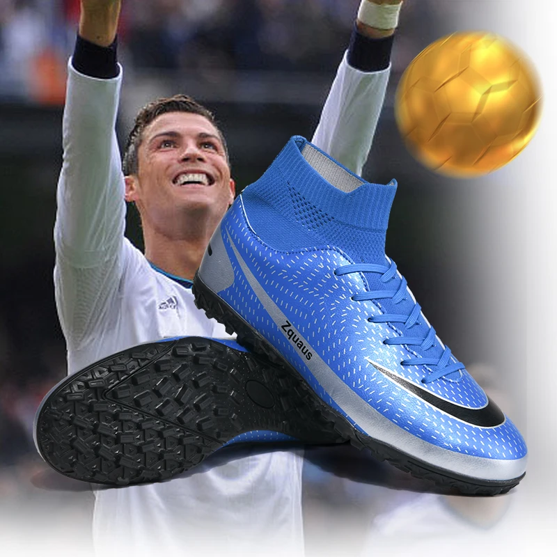 Fashion Blue Turf Football Boots Men Outdoor Soccer Shoes Kids Soccer Cleats Teenager Training Sport Sneakers Chuteira Society