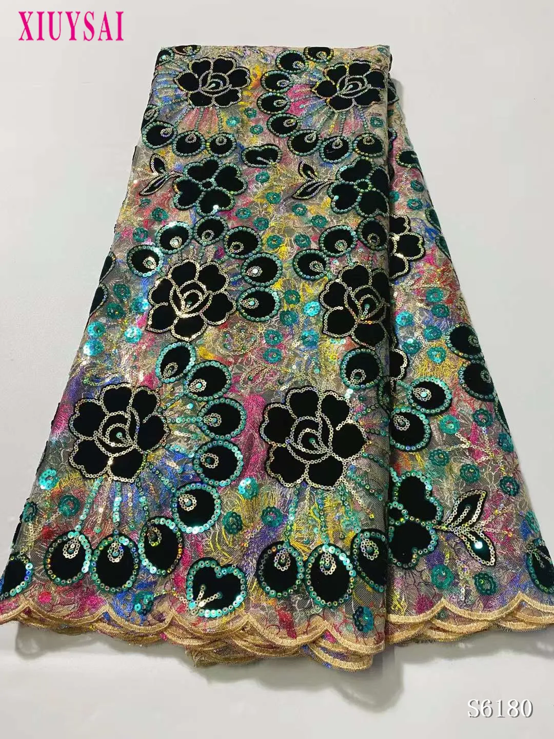 

Nigerian Sequins Lace Fabric 2023 Gold High Quality African Lace French Tulle Sequin Embroidery Lace Fabrics For Party Dress