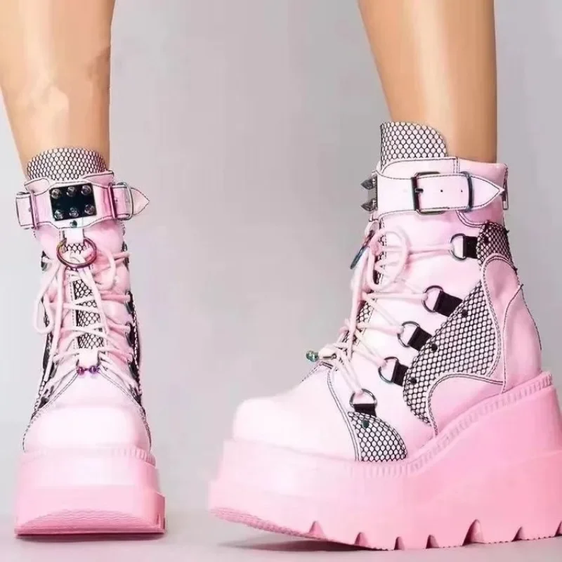 

2023 Autumn and Winter Sale Halloween Witch Cosplay Thick Sole High Heels Black Gothic Lace Boots Women's Shoes Large Size 37-43