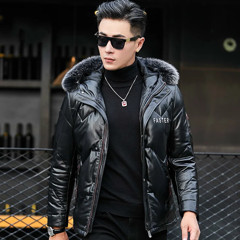 

Down Jacket Men Clothing Winter Coat Real Fox Fur Collar Clothes Hooded 100% Sheepskin Leather Jackets Mens Ropa LXR542