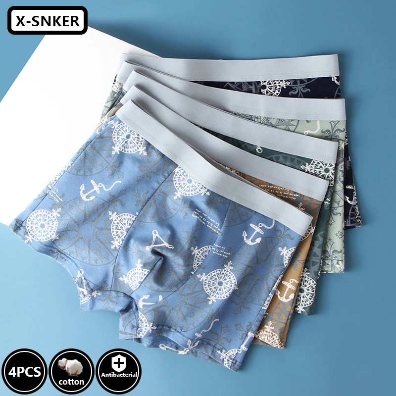 4pcs Mens Underwear Boxers Cotton Fashion Printed Men Underpants Boxer Shorts Male Panties Antibacterial Crotch Homme Lingeries