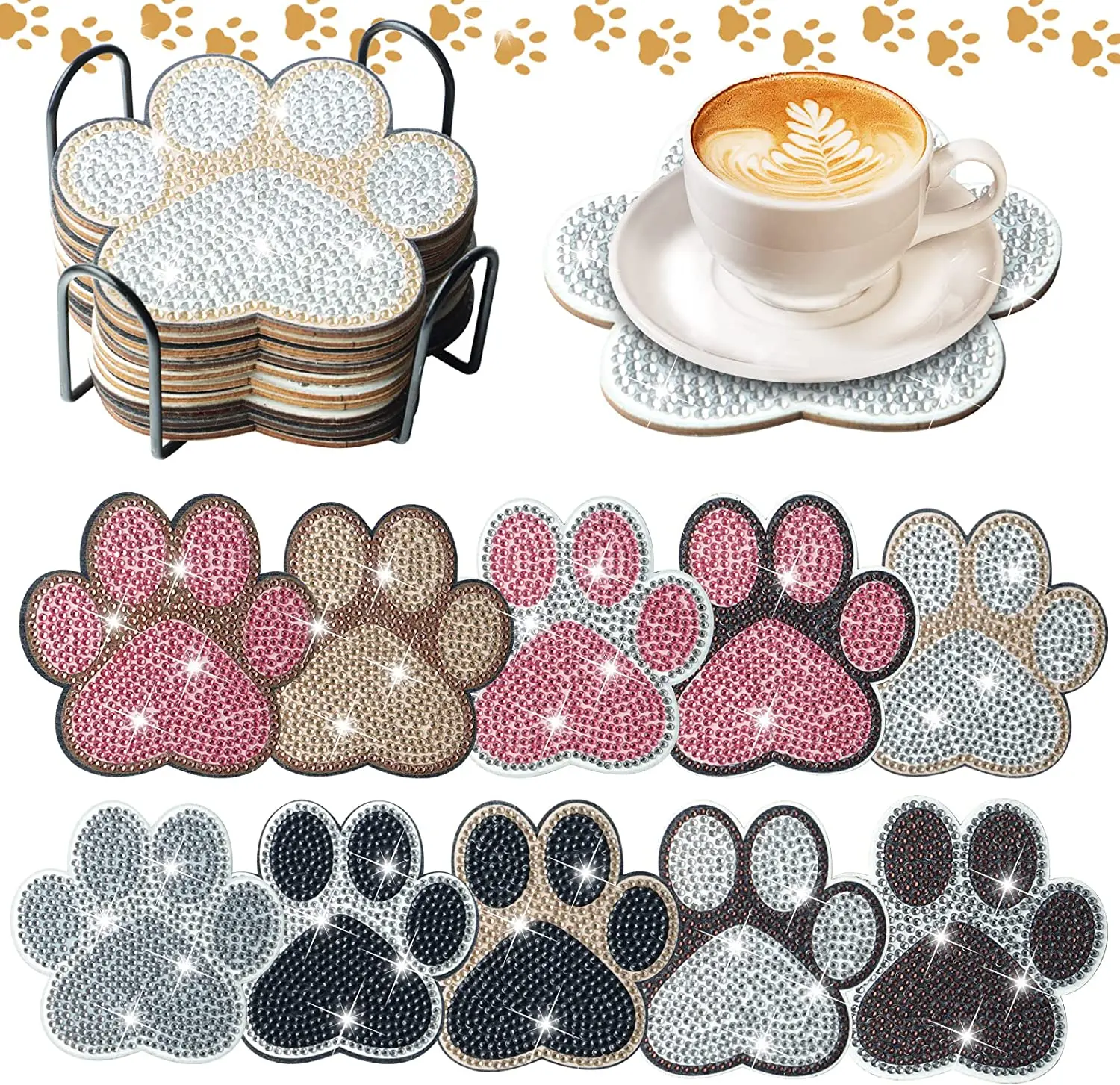 

10PCS DIY Animal Paw Diamond Painting Coaster Drink Cup Pad Table Placemat Cushion Insulation Pad Handmade Art Home Decor