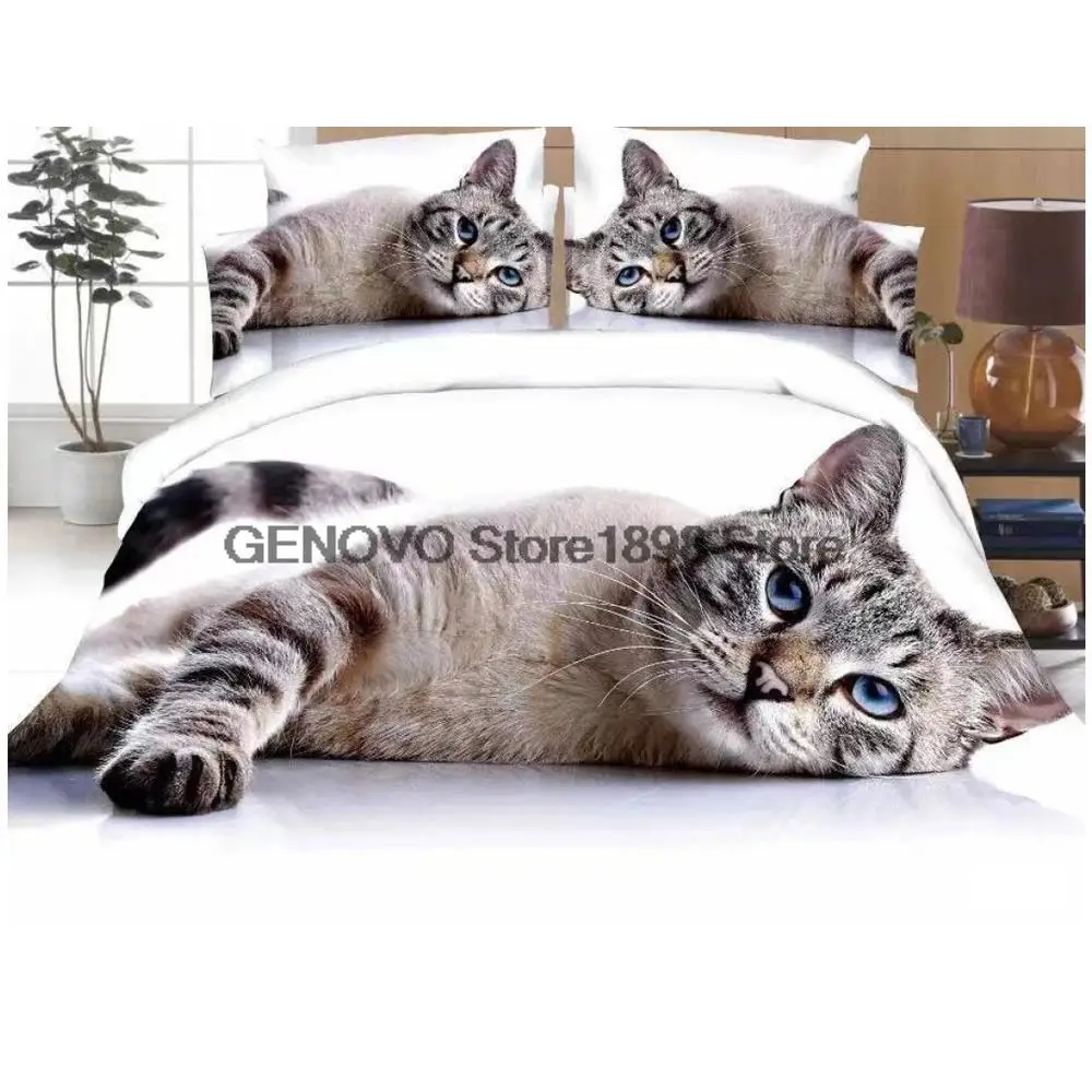 

Комплект постельного белья с 3D рисунком кота, постельное белье с одним пододеяльником, простыня с наволочкой, скандинавский пододеяльник, Королевский размер, 200x230
