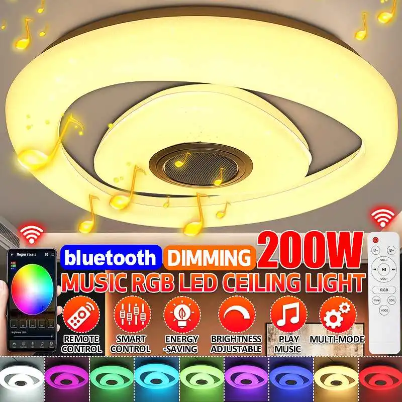 

200W RGB Dimmable Music Ceiling lamp Remote&APP Control Modern Design Ceiling Lights For Home Bluetooth Speaker Lighting Fixture